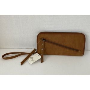 Free People Wallet Brown Distressed Vegan Wristlet Strap Zip Closer Clutch NEW